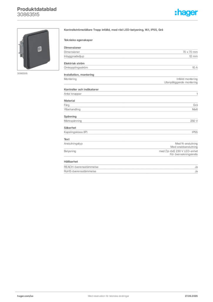 Bild Hager Produktdatablad 30863515 | Hager Sverige