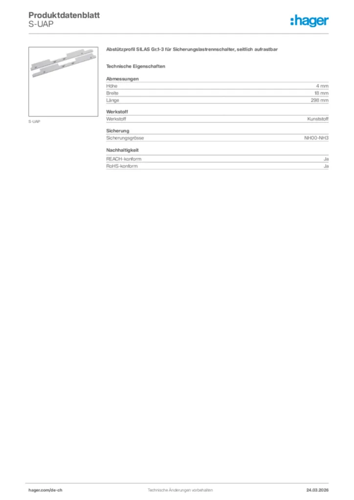 Bild Hager Produktdatenblatt S-UAP | Hager Schweiz