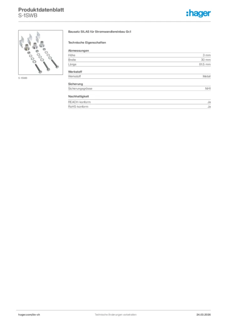 Bild Hager Produktdatenblatt S-1SWB | Hager Schweiz