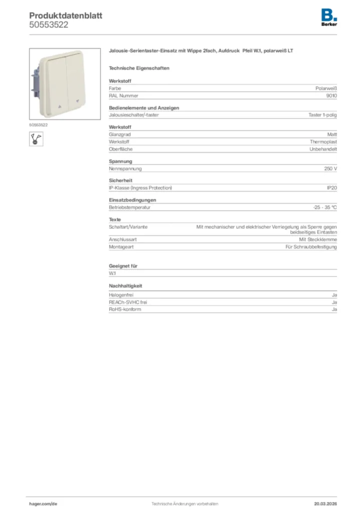 Bild Berker Produktdatenblatt 50553522 | Hager Deutschland