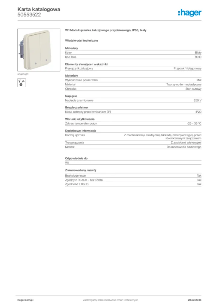 Zdjęcie Hager Karta katalogowa 50553522 | Hager Polska
