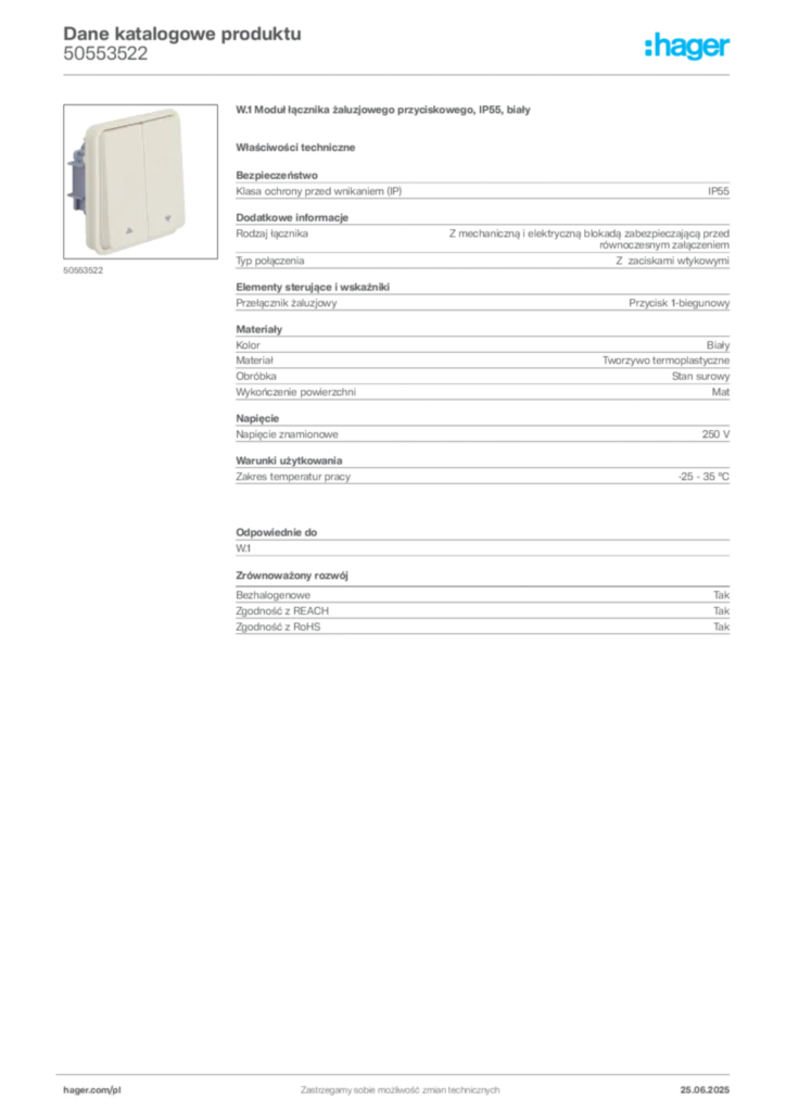 Zdjęcie Hager Dane katalogowe produktu 50553522 | Hager Polska