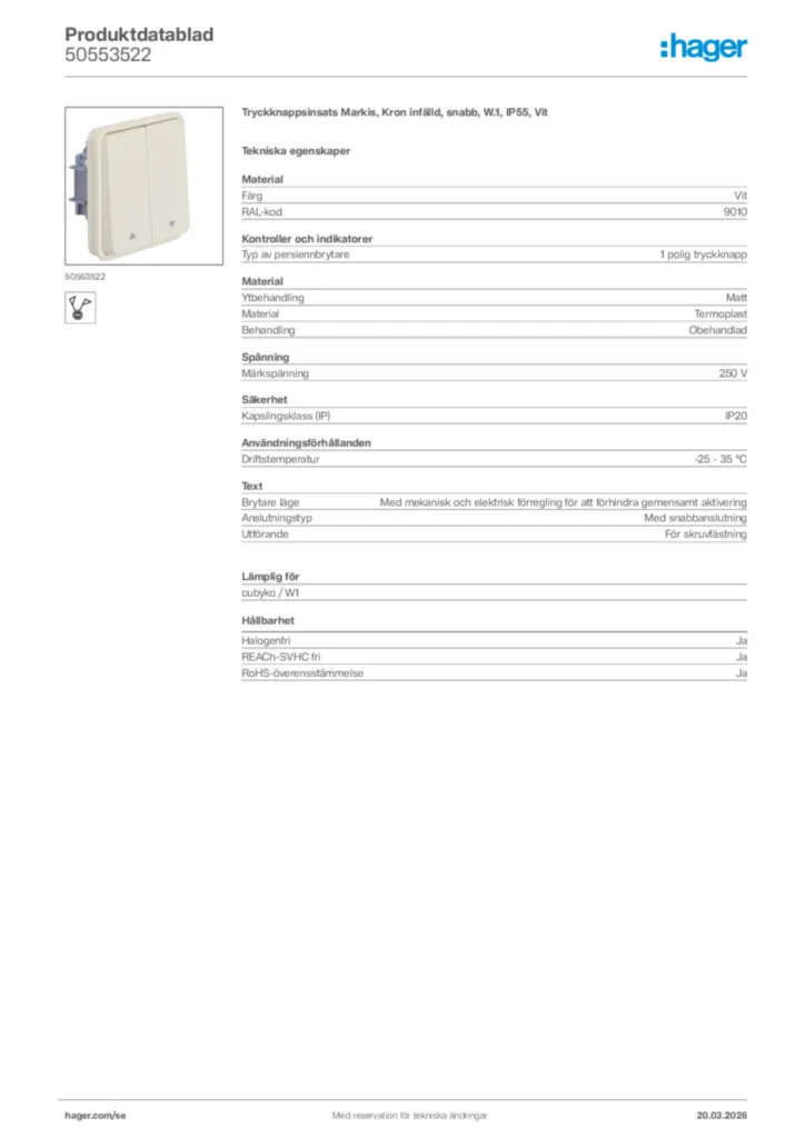 Bild Hager Produktdatablad 50553522 | Hager Sverige