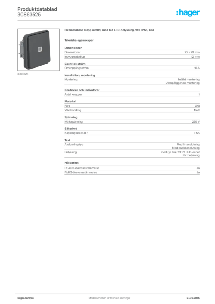 Bild Hager Produktdatablad 30863525 | Hager Sverige
