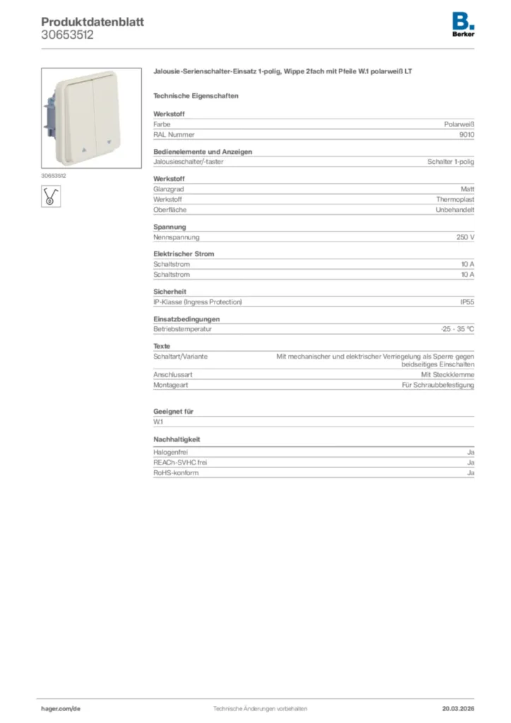 Bild Berker Produktdatenblatt 30653512 | Hager Deutschland