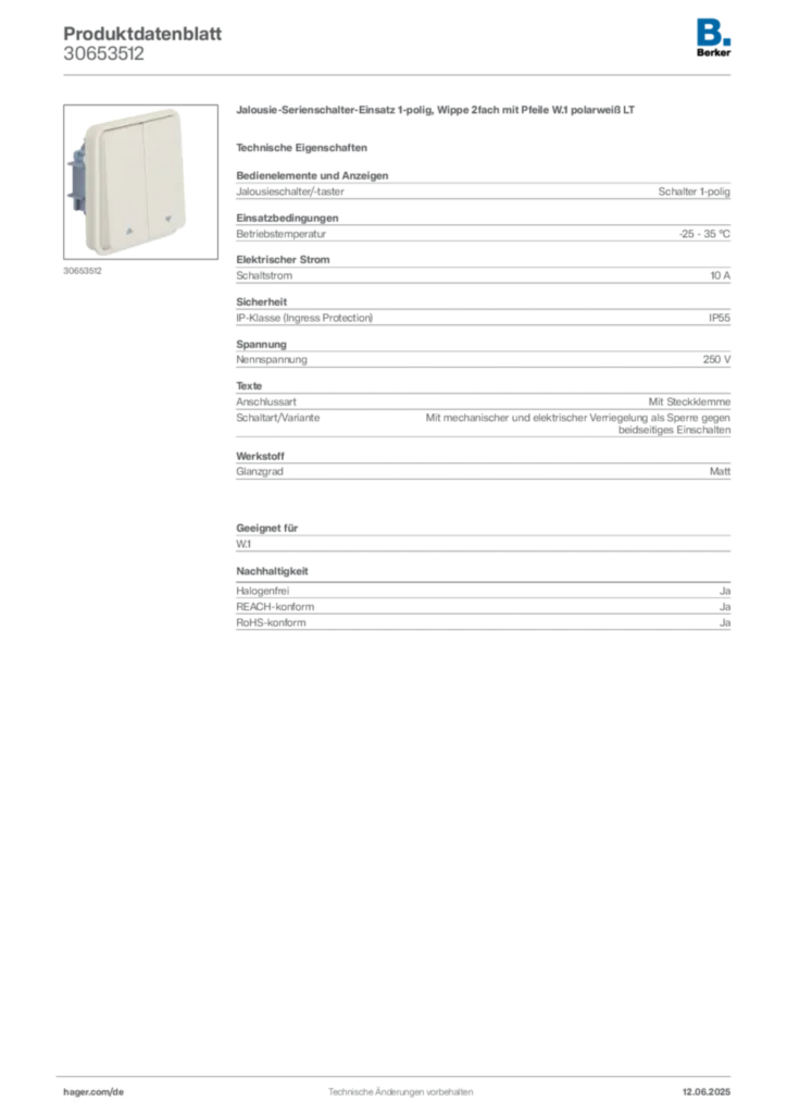 Bild Berker Produktdatenblatt 30653512 | Hager Deutschland