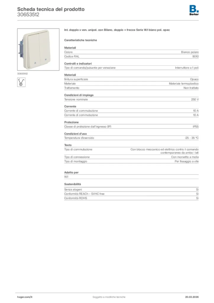 Immagine Berker Scheda tecnica del prodotto 30653512 | Hager Italia