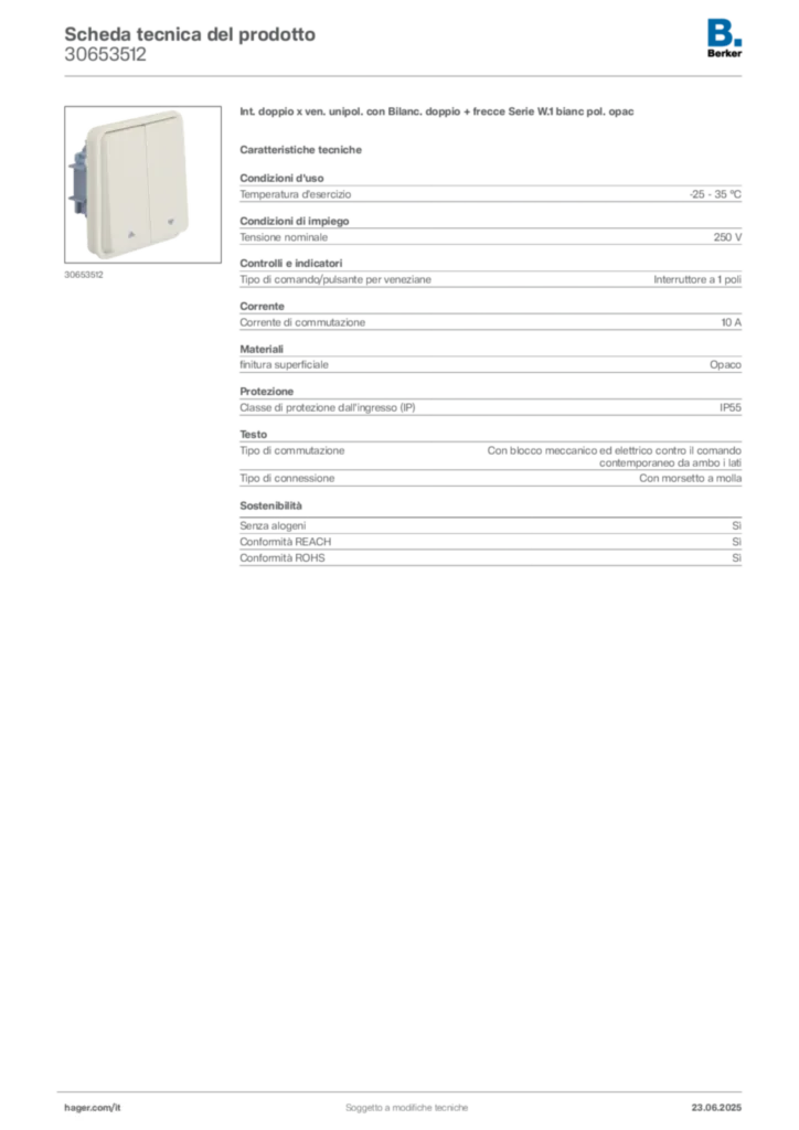 Immagine Berker Scheda tecnica del prodotto 30653512 | Hager Italia