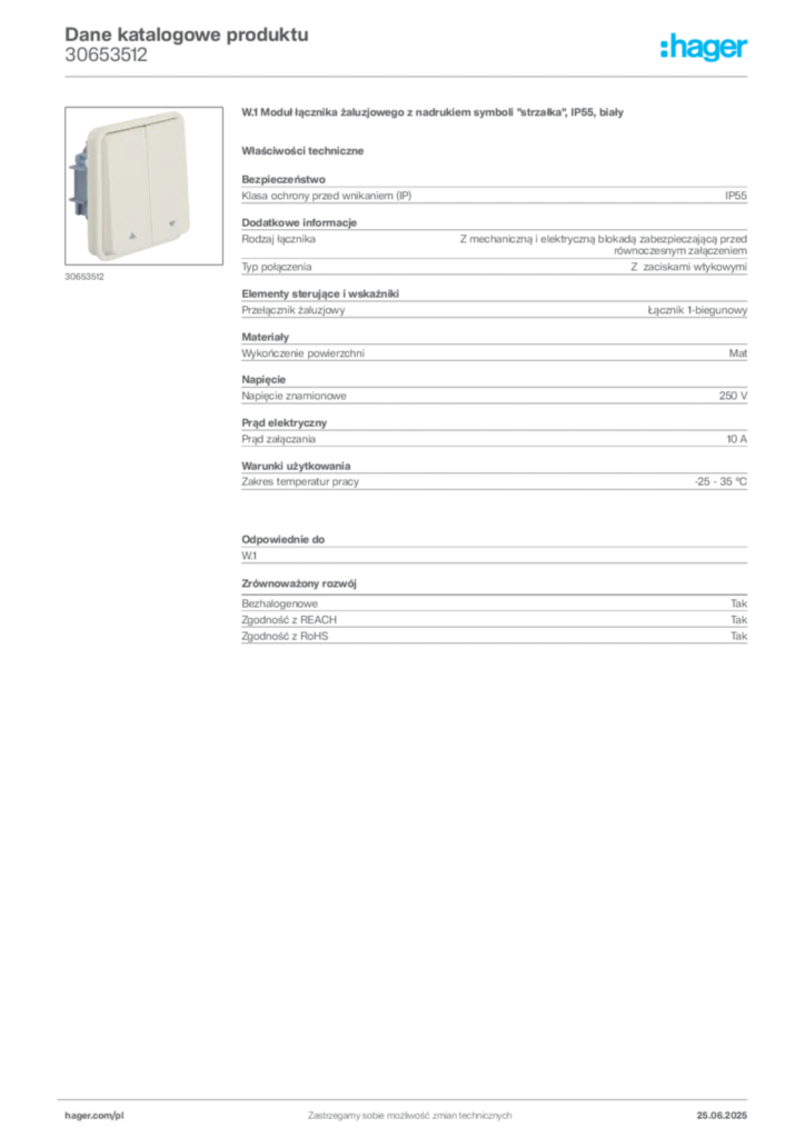 Zdjęcie Hager Dane katalogowe produktu 30653512 | Hager Polska