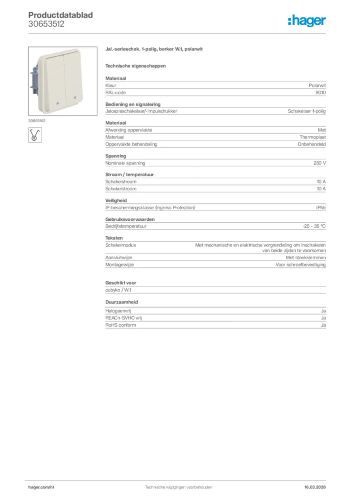 Afbeelding Hager Productdatablad 30653512 | Hager Nederland