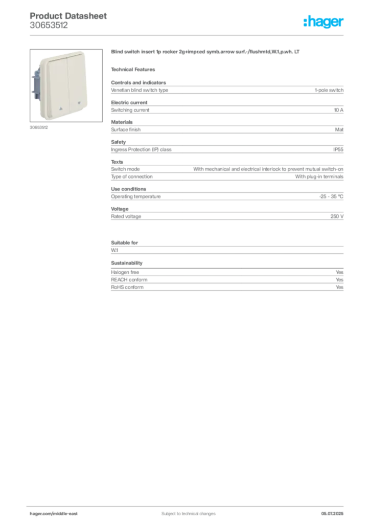 Image Hager Product data sheet 30653512  | Hager