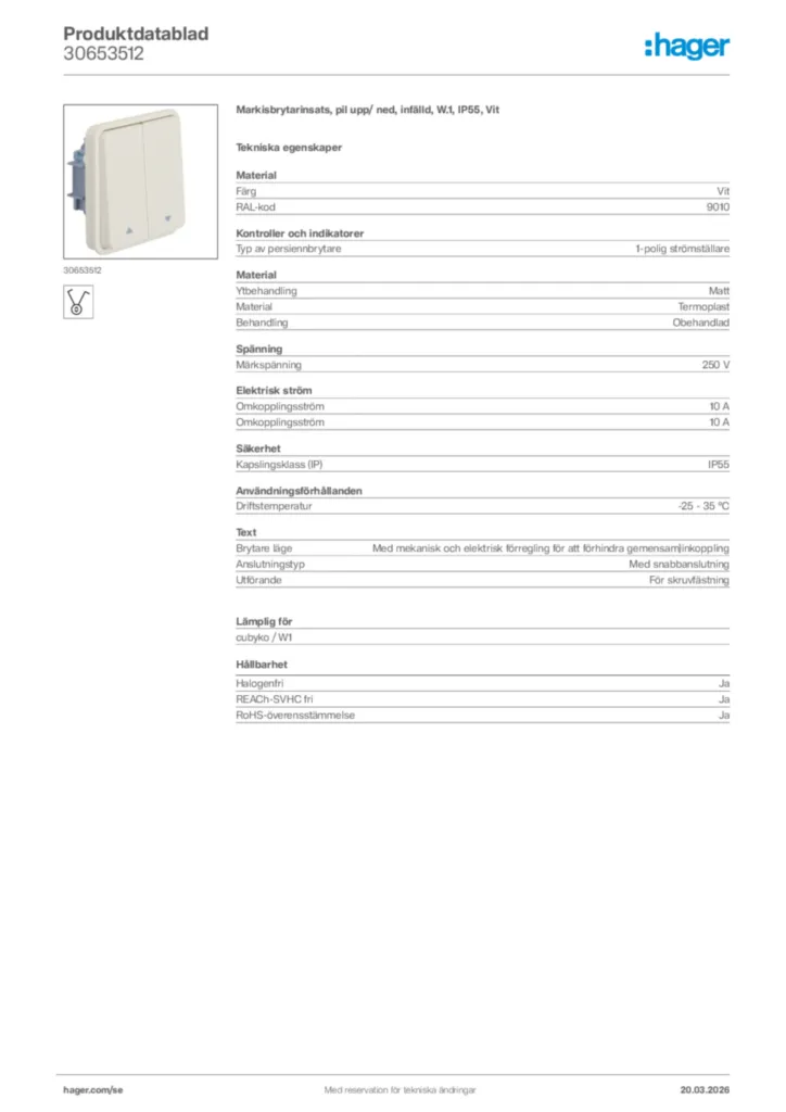 Bild Hager Produktdatablad 30653512 | Hager Sverige