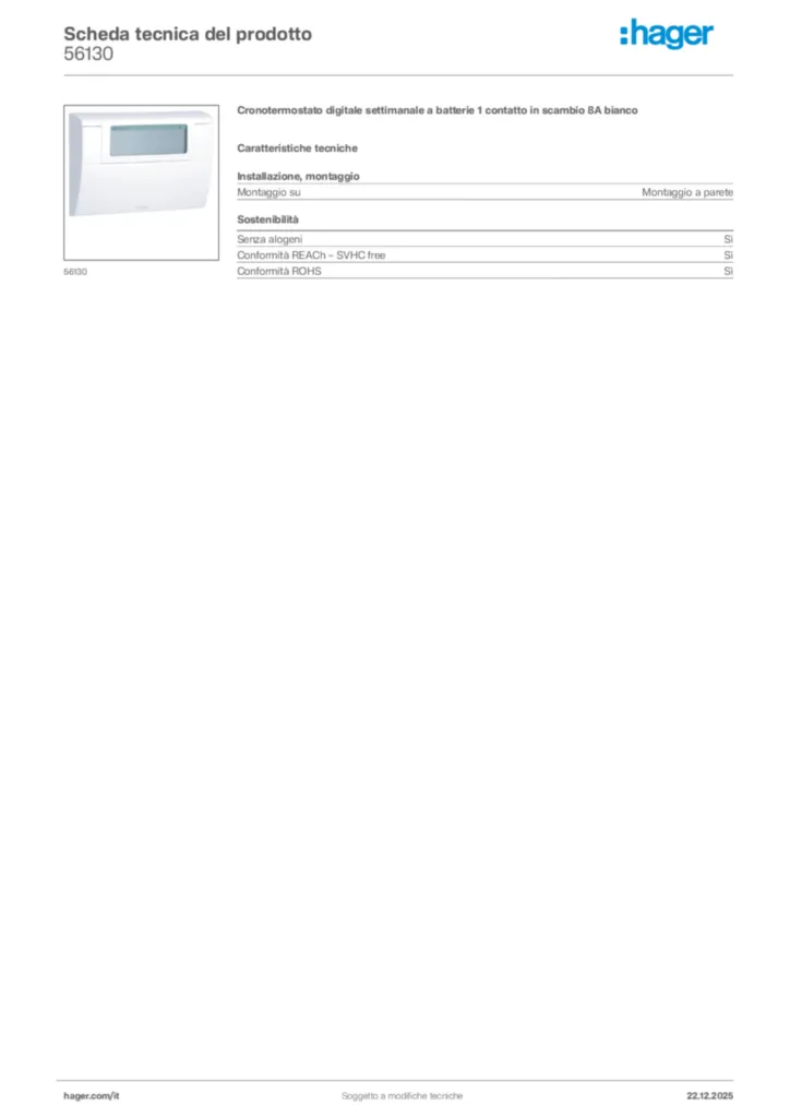 Immagine Hager Scheda tecnica del prodotto 56130 | Hager Italia