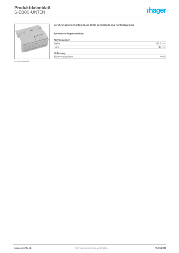 Bild Hager Produktdatenblatt S-EB00-UNTEN | Hager Schweiz