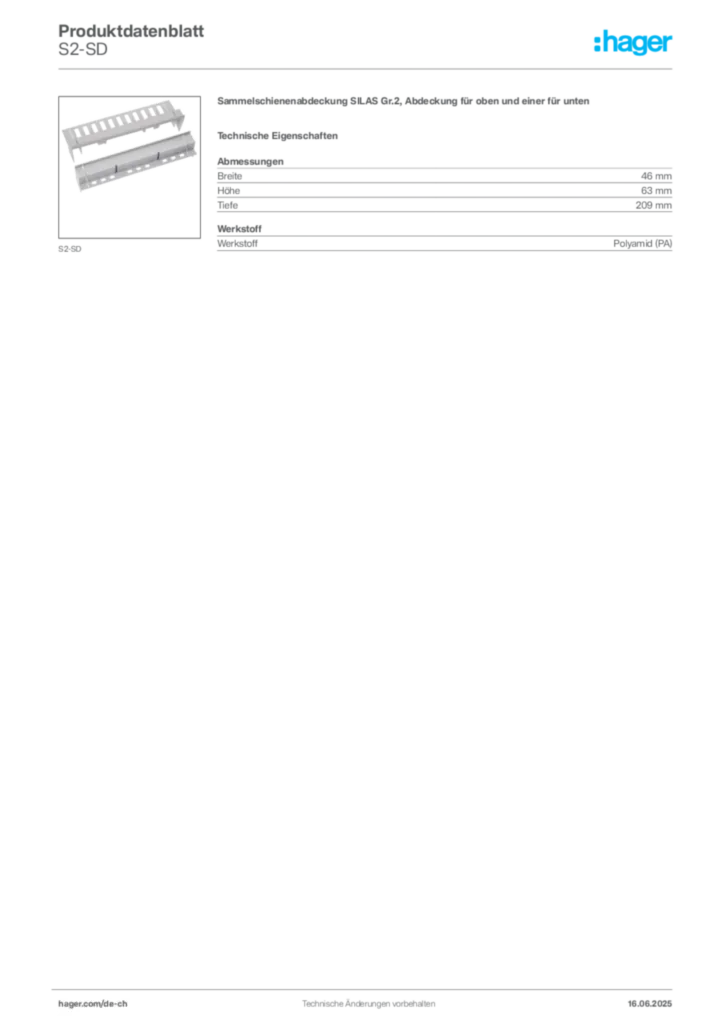 Bild Hager Produktdatenblatt S2-SD | Hager Schweiz