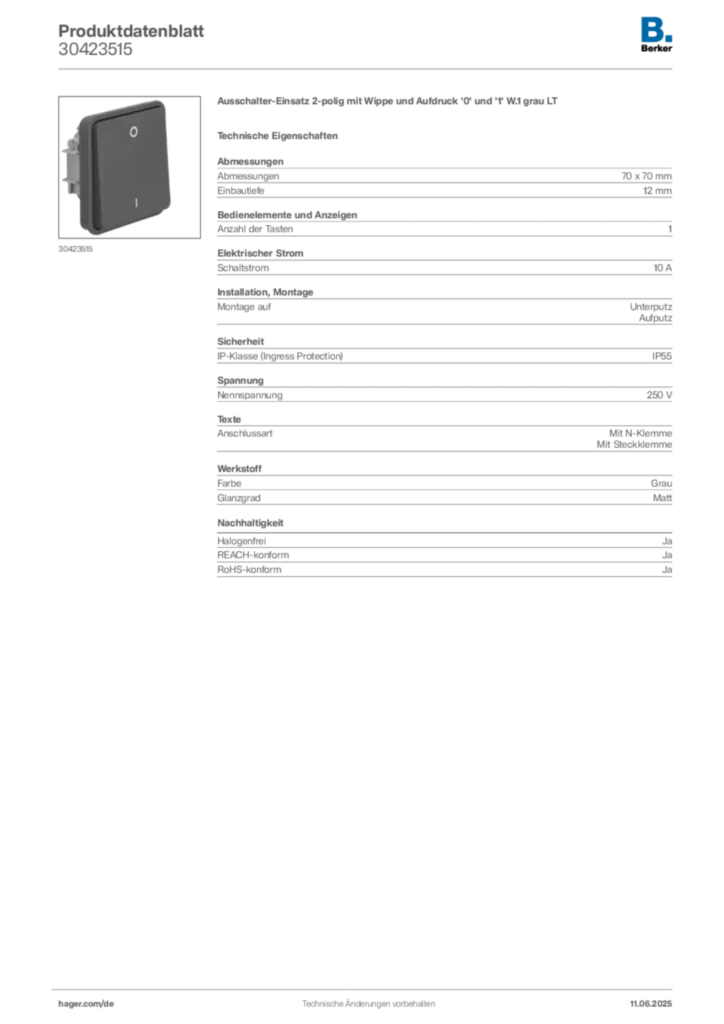 Bild Berker Produktdatenblatt 30423515 | Hager Deutschland