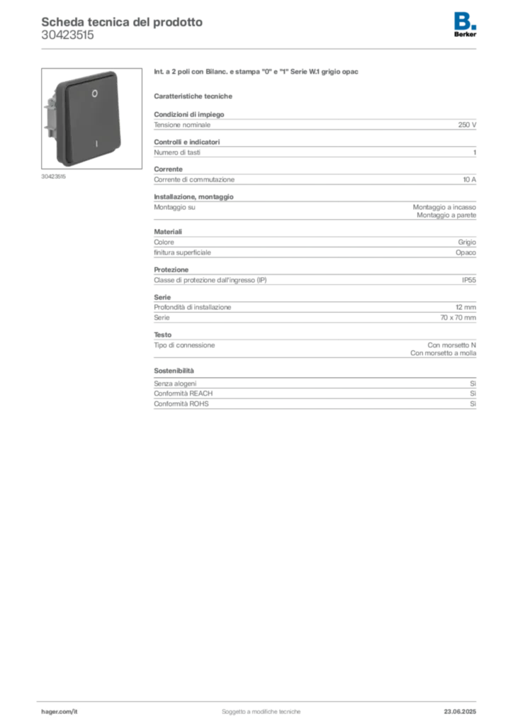 Immagine Berker Scheda tecnica del prodotto 30423515 | Hager Italia