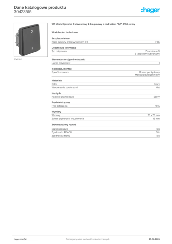 Zdjęcie Hager Dane katalogowe produktu 30423515 | Hager Polska