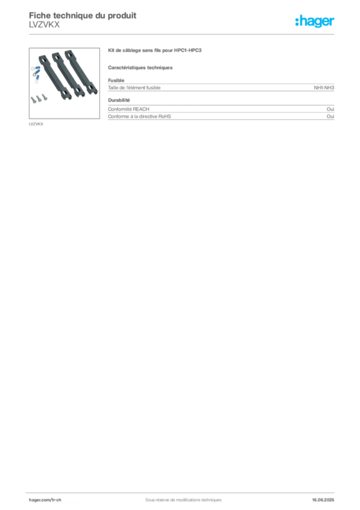 Image Hager Fiche technique du produit LVZVKX | Hager Suisse