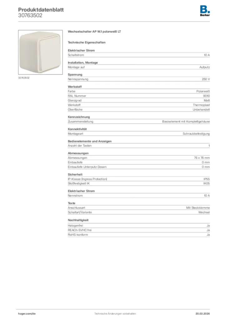 Bild Berker Produktdatenblatt 30763502 | Hager Deutschland