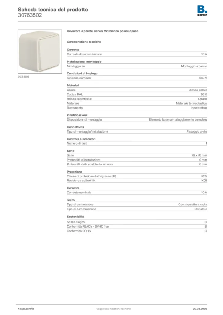 Immagine Berker Scheda tecnica del prodotto 30763502 | Hager Italia