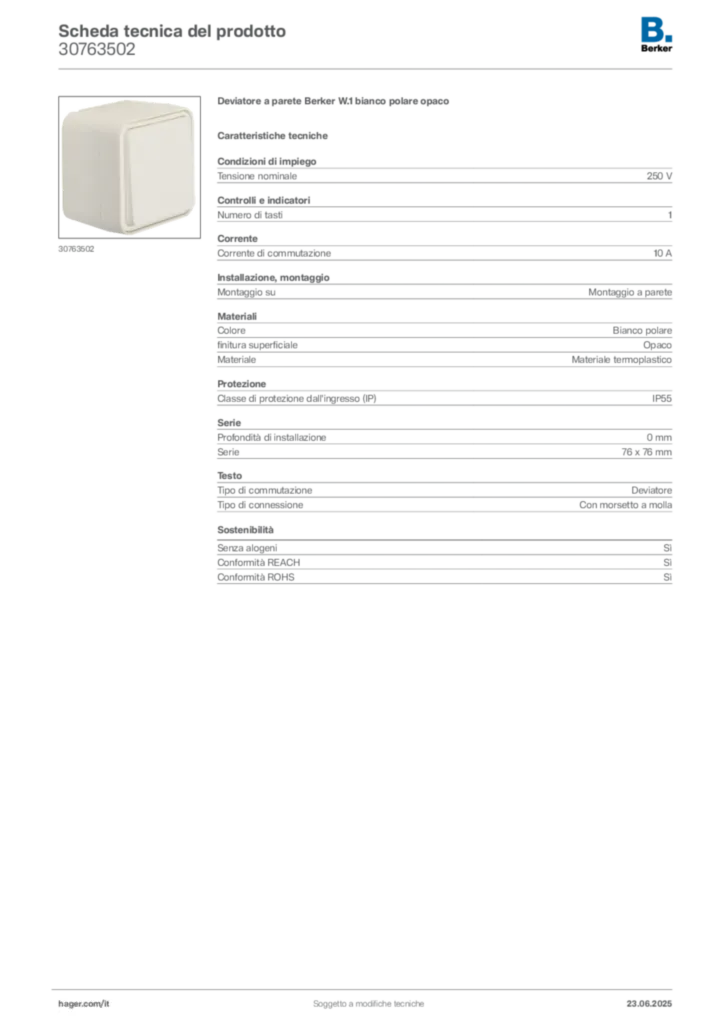 Immagine Berker Scheda tecnica del prodotto 30763502 | Hager Italia