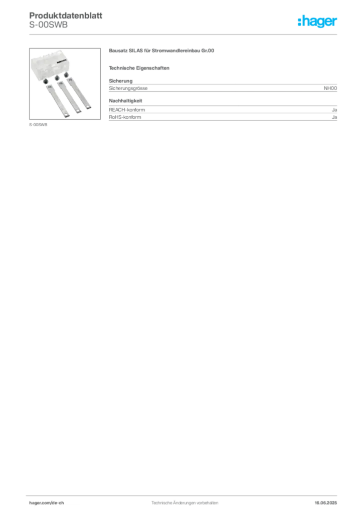 Bild Hager Produktdatenblatt S-00SWB | Hager Schweiz
