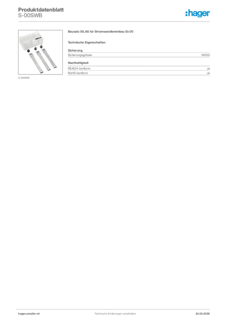 Bild Hager Produktdatenblatt S-00SWB | Hager Schweiz