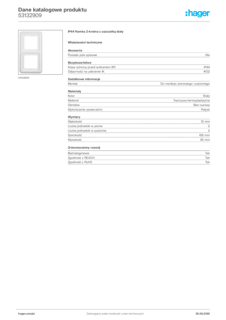 Zdjęcie Hager Dane katalogowe produktu 53132909 | Hager Polska
