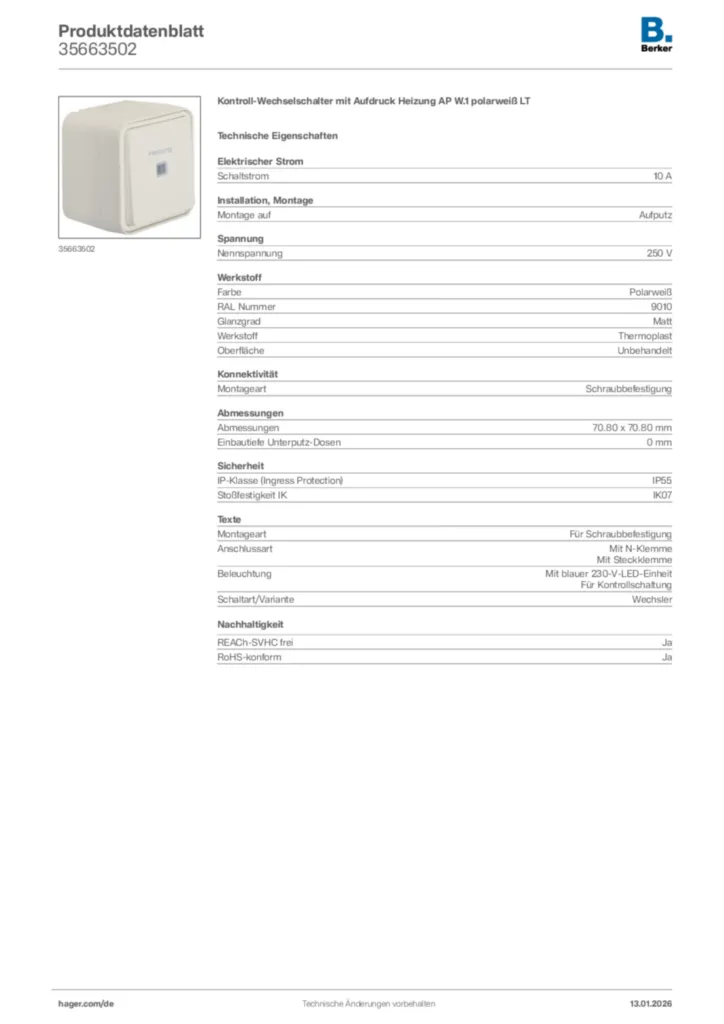 Bild Berker Produktdatenblatt 35663502 | Hager Deutschland