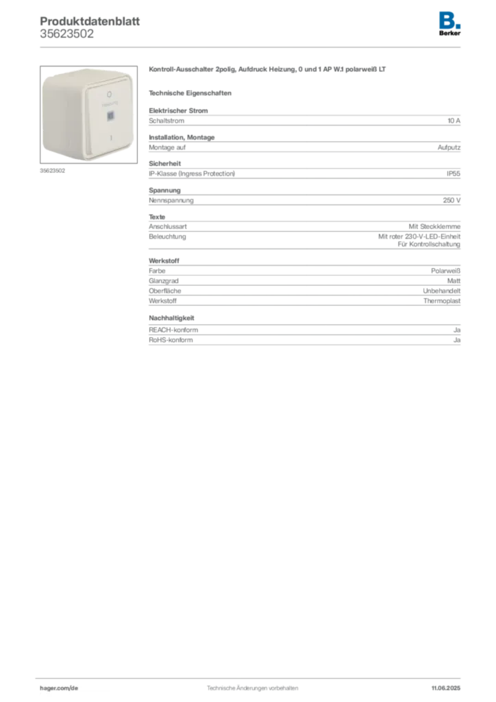 Bild Berker Produktdatenblatt 35623502 | Hager Deutschland