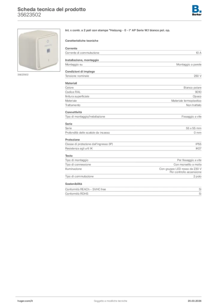 Immagine Berker Scheda tecnica del prodotto 35623502 | Hager Italia