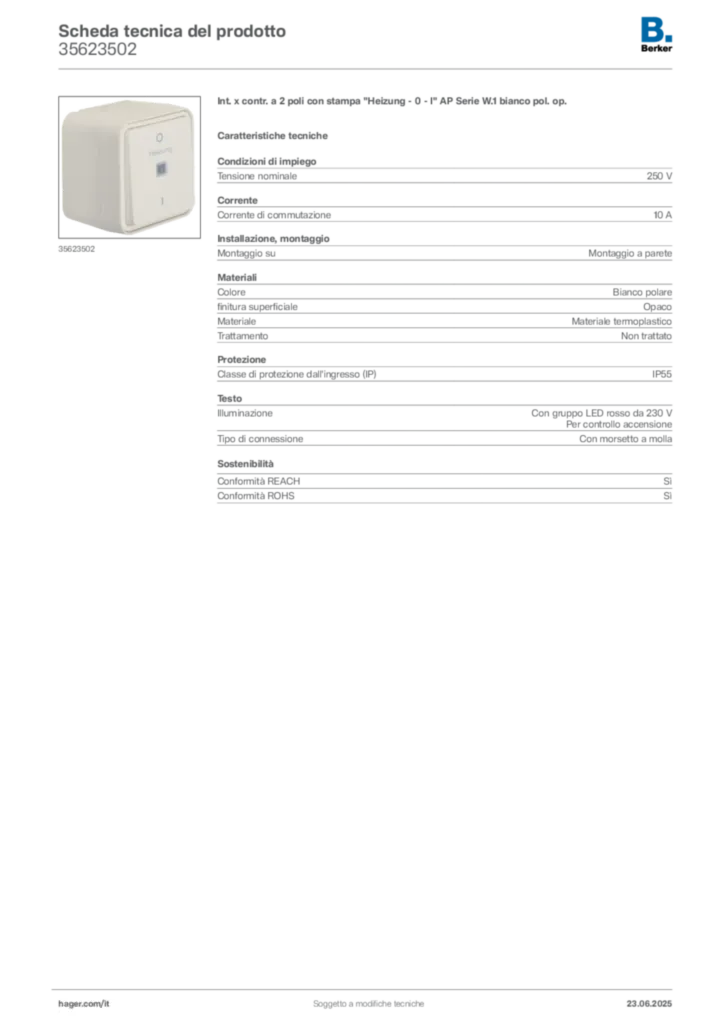 Immagine Berker Scheda tecnica del prodotto 35623502 | Hager Italia