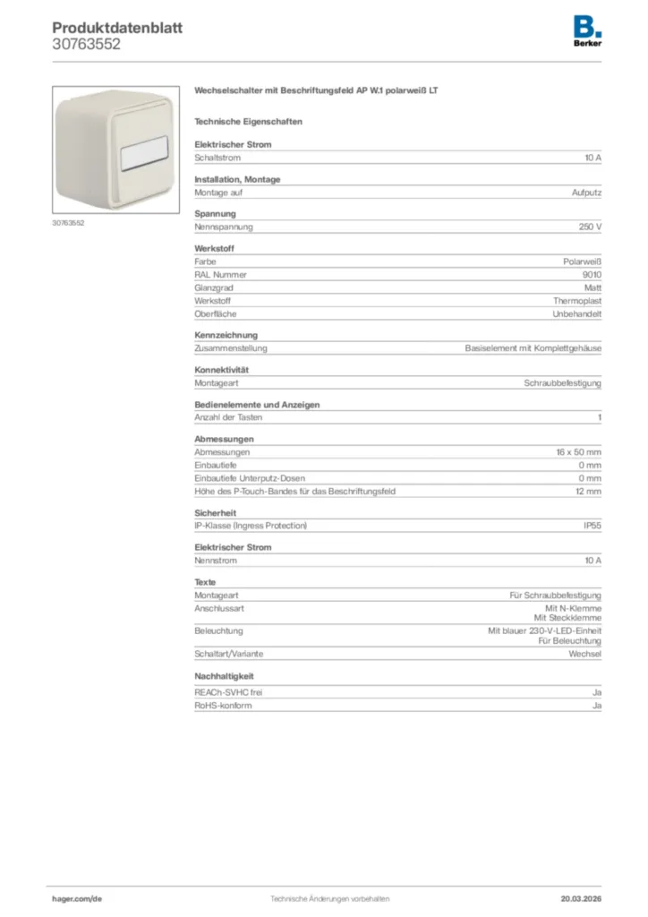 Bild Berker Produktdatenblatt 30763552 | Hager Deutschland