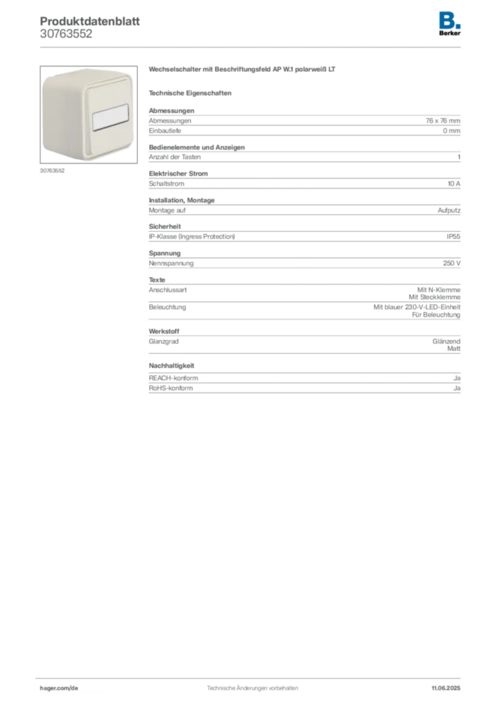 Bild Berker Produktdatenblatt 30763552 | Hager Deutschland