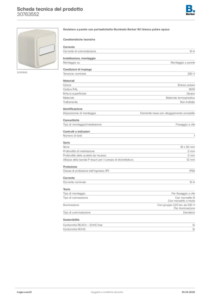 Immagine Berker Scheda tecnica del prodotto 30763552 | Hager Italia