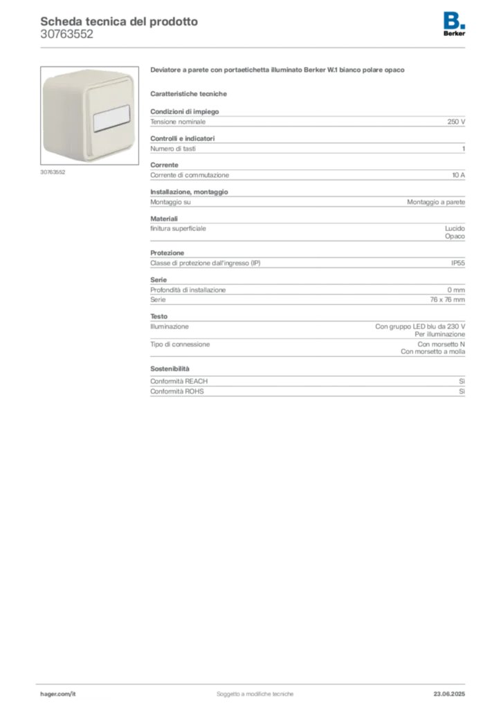 Immagine Berker Scheda tecnica del prodotto 30763552 | Hager Italia