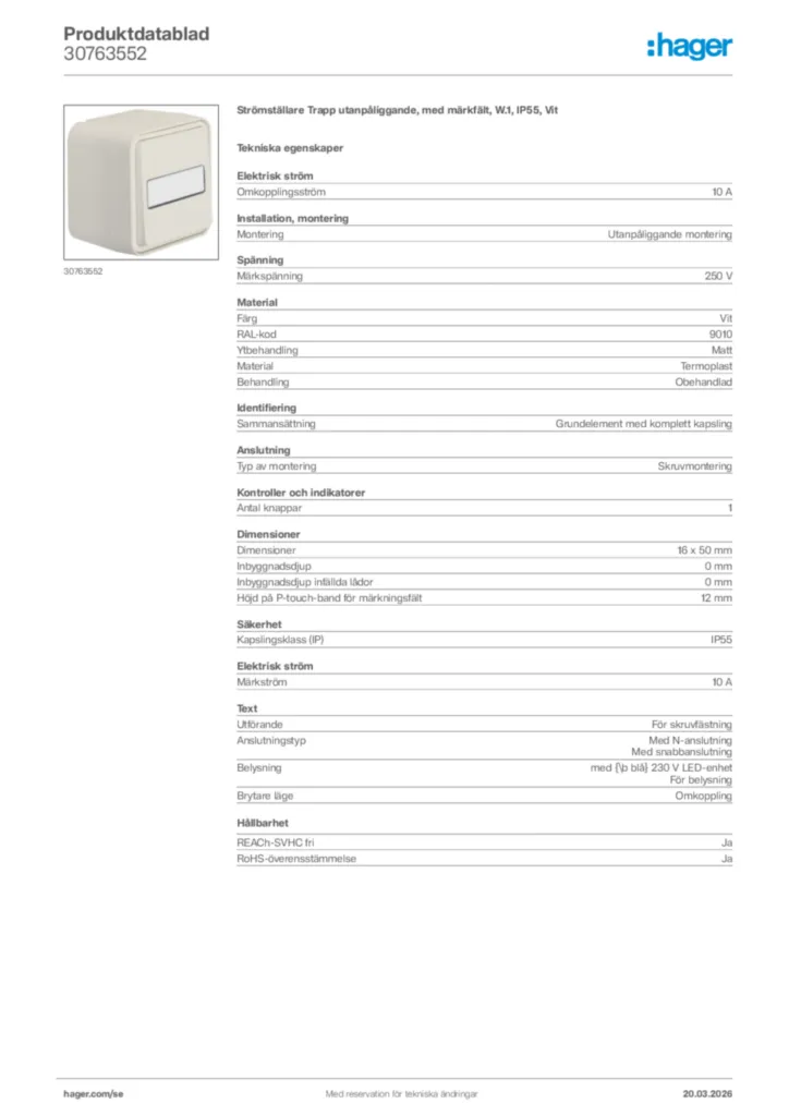 Bild Hager Produktdatablad 30763552 | Hager Sverige