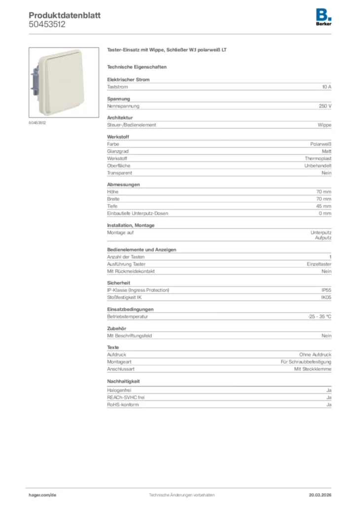 Bild Berker Produktdatenblatt 50453512 | Hager Deutschland