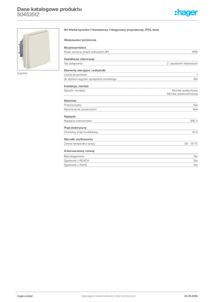 Zdjęcie Hager Dane katalogowe produktu 50453512 | Hager Polska