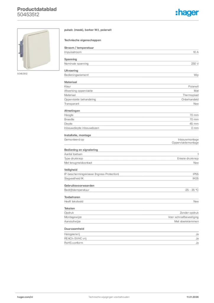 Afbeelding Hager Productdatablad 50453512 | Hager Nederland