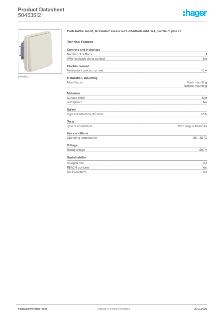 Image Hager Product data sheet 50453512  | Hager