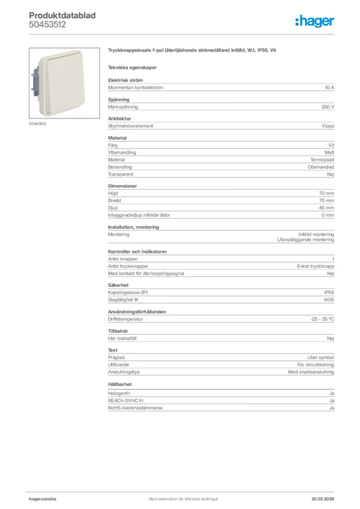 Bild Hager Produktdatablad 50453512 | Hager Sverige