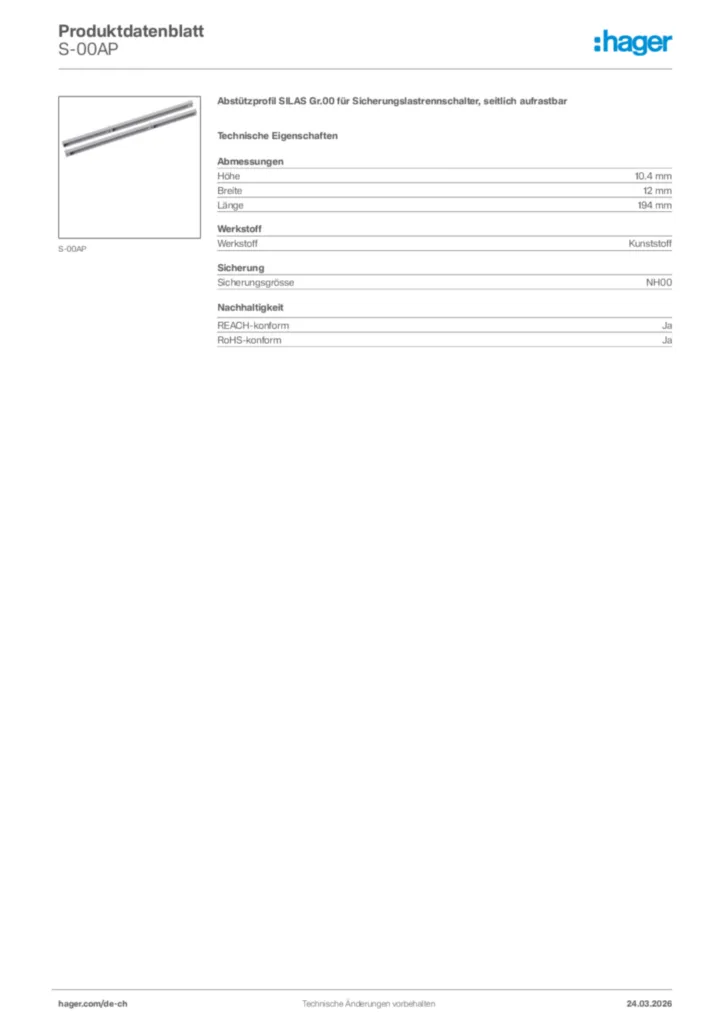 Bild Hager Produktdatenblatt S-00AP | Hager Schweiz
