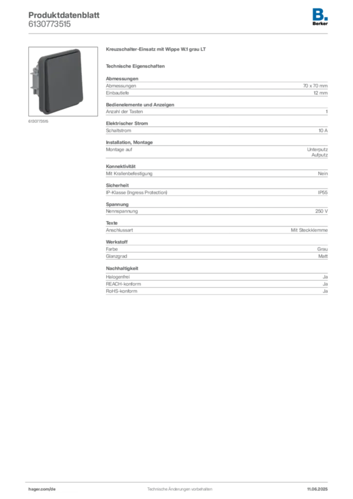 Bild Berker Produktdatenblatt 6130773515 | Hager Deutschland