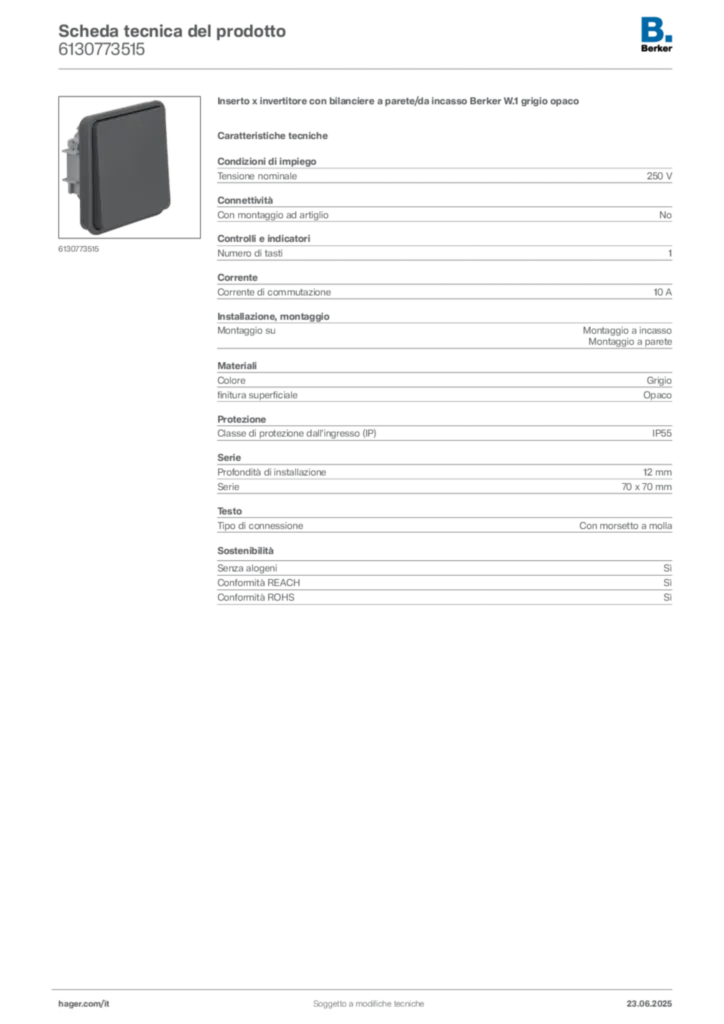Immagine Berker Scheda tecnica del prodotto 6130773515 | Hager Italia