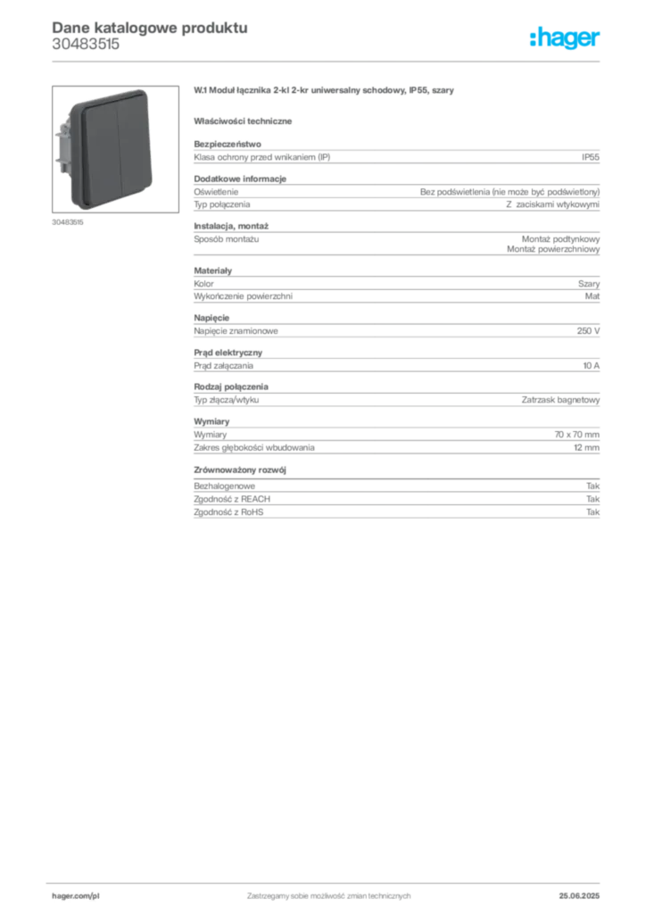 Zdjęcie Hager Dane katalogowe produktu 30483515 | Hager Polska