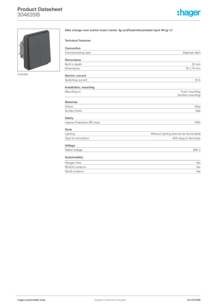 Image Hager Product data sheet 30483515  | Hager