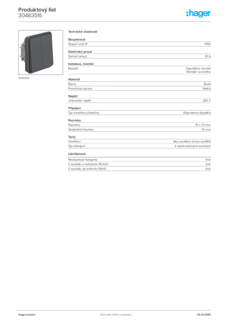 Obrázek Hager Product data sheet 30483515 | Hager