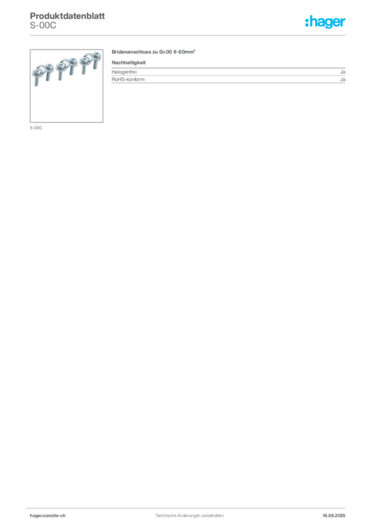 Bild Hager Produktdatenblatt S-00C | Hager Schweiz